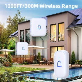 Wireless Doorbell IP66 Waterproof 115dB with 56 Chimes Door Bell Ringer Wireless 1000ft Range Battery Doorbell Chime Kit 7 Levels Volume Mute Mode Doorbells for Home Kid Room Office 1 Button+2 Bell Chime