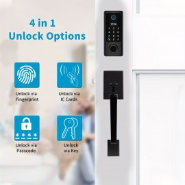 1set Smart Door Lock With Keypad And Handles, Fingerprint Keyless Entry, Electronic Deadbolt, Front Door Handle Set, Anti-Peep Touchscreen, Fits Home Doors