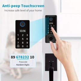 1set Smart Door Lock With Keypad And Handles, Fingerprint Keyless Entry, Electronic Deadbolt, Front Door Handle Set, Anti-Peep Touchscreen, Fits Home Doors