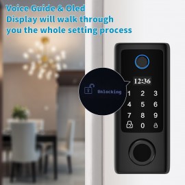 1set Smart Door Lock With Keypad And Handles, Fingerprint Keyless Entry, Electronic Deadbolt, Front Door Handle Set, Anti-Peep Touchscreen, Fits Home Doors