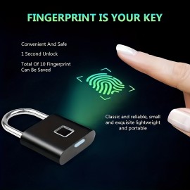 1pc Mini Smart Fingerprint Padlock, Security Door Lock, Antitheft Keyless USB Rechargeable Lock For Suitcase Luggage