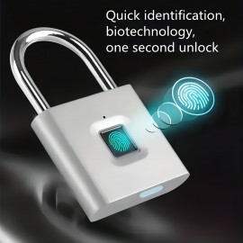 1pc Mini Smart Fingerprint Padlock, Security Door Lock, Antitheft Keyless USB Rechargeable Lock For Suitcase Luggage