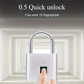 1pc Mini Smart Fingerprint Padlock, Security Door Lock, Antitheft Keyless USB Rechargeable Lock For Suitcase Luggage