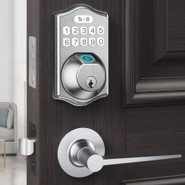 Keyless Entry Door Lock with Handle Electronic Keypad Deadbolt with Door Lever Smart Code Door Lock for Front Door Lock Set Auto Lock, Easy Installation