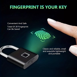 1pc Mini Smart Fingerprint Padlock, Security Door Lock, Antitheft Keyless USB Rechargeable Lock For Suitcase Luggage Backbag