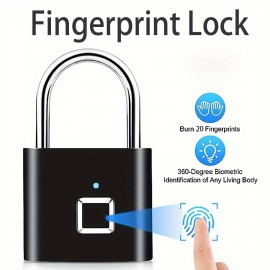 1pc Mini Smart Fingerprint Padlock, Security Door Lock, Antitheft Keyless USB Rechargeable Lock For Suitcase Luggage Backbag