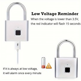 1pc Mini Smart Fingerprint Padlock, Security Door Lock, Antitheft Keyless USB Rechargeable Lock For Suitcase Luggage Backbag