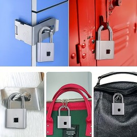 1pc Mini Smart Fingerprint Padlock, Security Door Lock, Antitheft Keyless USB Rechargeable Lock For Suitcase Luggage Backbag