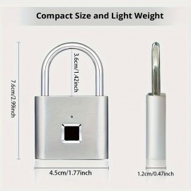 1pc Mini Smart Fingerprint Padlock, Security Door Lock, Antitheft Keyless USB Rechargeable Lock For Suitcase Luggage Backbag