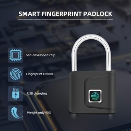 Smart Fingerprint Padlock USB Rechargeable Door Lock Biometric Thumbprint Door Lock Zinc Alloy Smart Life Unlocking