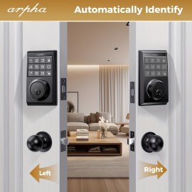 Keyless Entry Door Lock Set with 2 Knobs, Smart Keypad Deadbolt Door Lock, 100 Codes for Front Door, Auto Lock, APP Control, Easy Installation, One Time Code, Anti-peeping, One Touch Lock, Designed for Bedroom.office, Warehouse, Zinc Alloy Black.