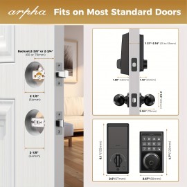 Keyless Entry Door Lock Set with 2 Knobs, Smart Keypad Deadbolt Door Lock, 100 Codes for Front Door, Auto Lock, APP Control, Easy Installation, One Time Code, Anti-peeping, One Touch Lock, Designed for Bedroom.office, Warehouse, Zinc Alloy Black.