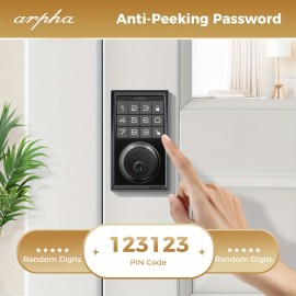 Keyless Entry Door Lock Set with 2 Knobs, Smart Keypad Deadbolt Door Lock, 100 Codes for Front Door, Auto Lock, APP Control, Easy Installation, One Time Code, Anti-peeping, One Touch Lock, Designed for Bedroom.office, Warehouse, Zinc Alloy Black.