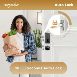 Keyless Entry Door Lock Set with 2 Knobs, Smart Keypad Deadbolt Door Lock, 100 Codes for Front Door, Auto Lock, APP Control, Easy Installation, One Time Code, Anti-peeping, One Touch Lock, Designed for Bedroom.office, Warehouse, Zinc Alloy Black.