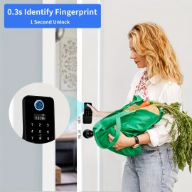 Matte Black Fingerprint Door Lock, Keyless Entry Door Lock, Smart Door Lock, Front Door Lock Set, Door Knob with Keypad Deadbolt, Auto Lock, Easy Installation