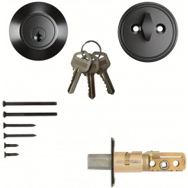 Matte Black Deadbolt Lock, Single Cylinder Security Door Lock, Keyed Entry, Pick Resistant, Durable Metal Construction