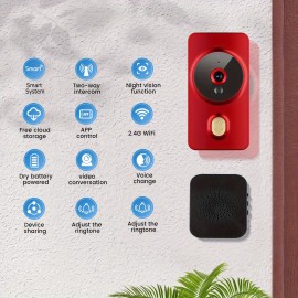 New Smart Video Doorbell, APP Control Phone Reminder Two-way Intercom, 2.4G Wireless Wifi For Home And Commercial Use, Night Vision With Cloud Storage Function Camera, No Hole Installation (AAA Battery Power, Shipped Without Battery)