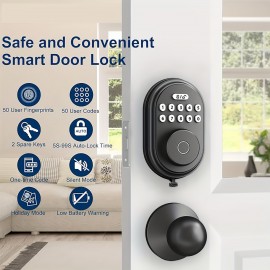 For Smart Keyless Entry Deadbolt Lock with Fingerprint & Keypad - USB/Battery Powered, Non-Waterproof Metal Door Knob for Front Doors