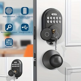 For Smart Keyless Entry Deadbolt Lock with Fingerprint & Keypad - USB/Battery Powered, Non-Waterproof Metal Door Knob for Front Doors