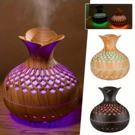 10.14oz Wood Grain Ultrasonic Cool Mist Humidifier - USB Powered for Office, Low Voltage, with Colorful Night Light - Ideal for Home & Bedroom Decor