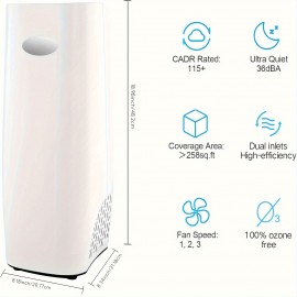 Air Purifier with ViRo-Silver Pre-Filter and True HEPA Filter for Allergies, Viruses, Pets, Dust, Mold, Smokers, Wildfire Smoke, Pollen, Odor, Home Air Cleaner with Timer,