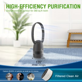 Bladeless Fan and Air Purifier Combo 26-Inch, HEPA-Filter, 8-Speed, 120° Oscillating, Remote Control, 8H Sleep Timer