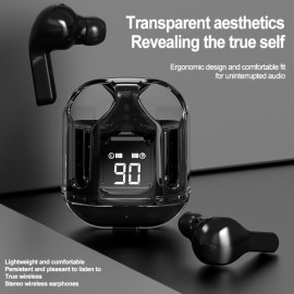 New Transparent Warehouse Wireless Headphones with LED Battery Display, HiFi Stereo Microphone Mini In-Ear Earbuds, Mini In-Ear Gaming Music Headphones, Wireless Headphones with Transparent Charging Case, Suitable for Music, Gaming and Sports