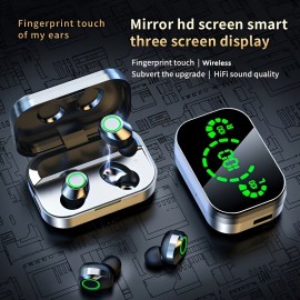 Triple-Screen Smart Wireless Earbuds - Digital Display, Fashion Mirror Design, Wireless Charging, Phone Backup Battery, Perfect for Sports & Gaming