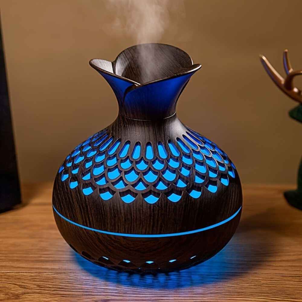 10.14oz Wood Grain Ultrasonic Cool Mist Humidifier - USB Powered for Office, Low Voltage, with Colorful Night Light - Ideal for Home & Bedroom Decor