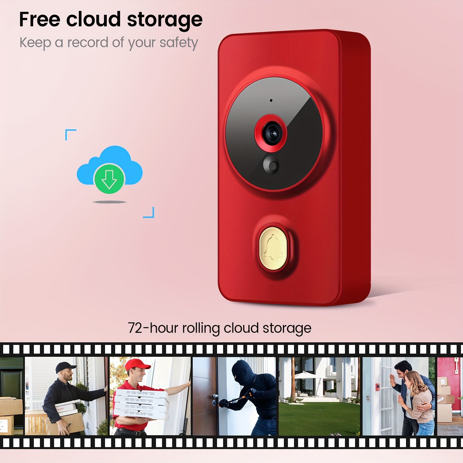 1pc smart wireless doorbell smart 2 4g wifi video doorbell   app   control two way intercom night vision function video conversation family helper without battery details 1