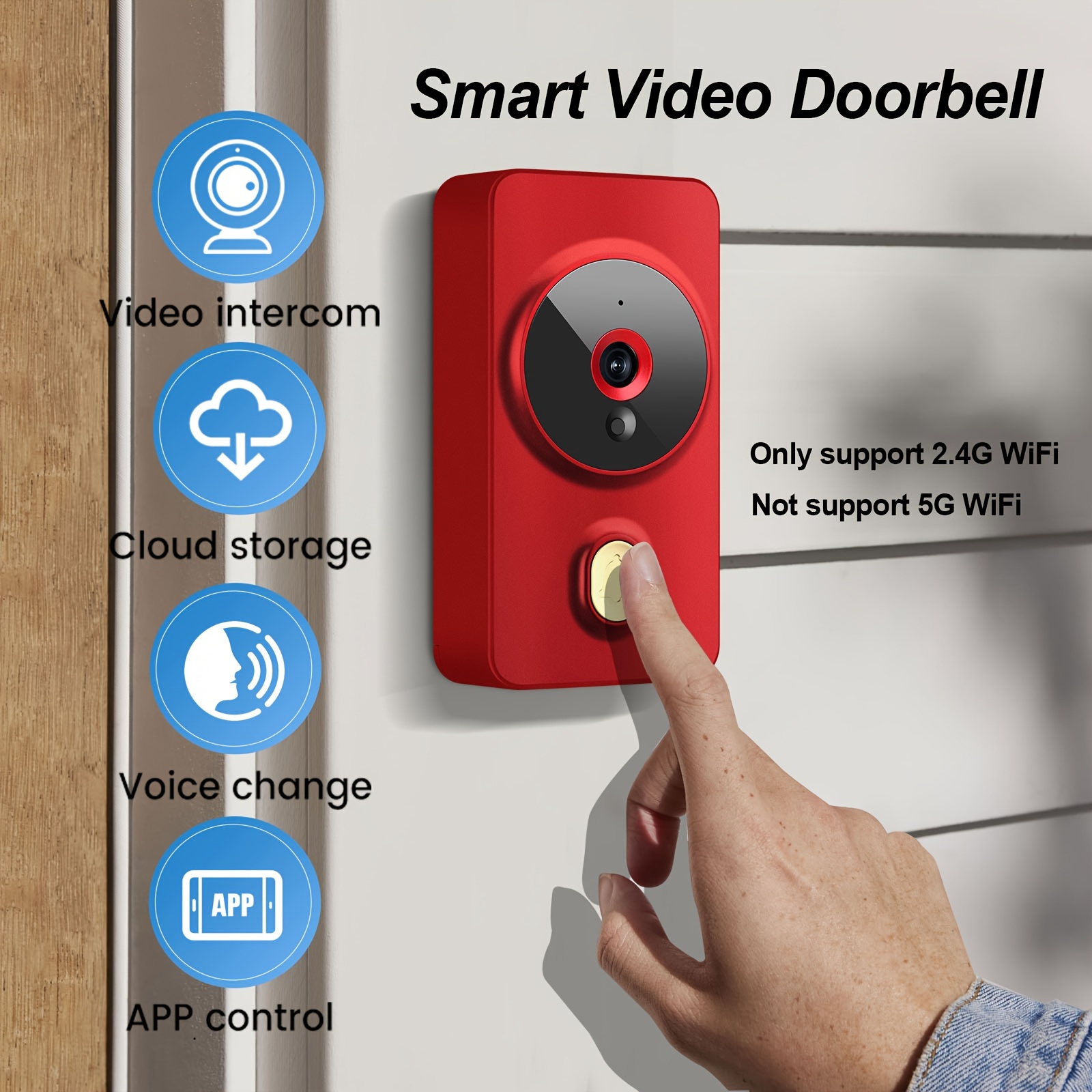 1pc smart wireless doorbell smart 2 4g wifi video doorbell   app   control two way intercom night vision function video conversation family helper without battery details 2