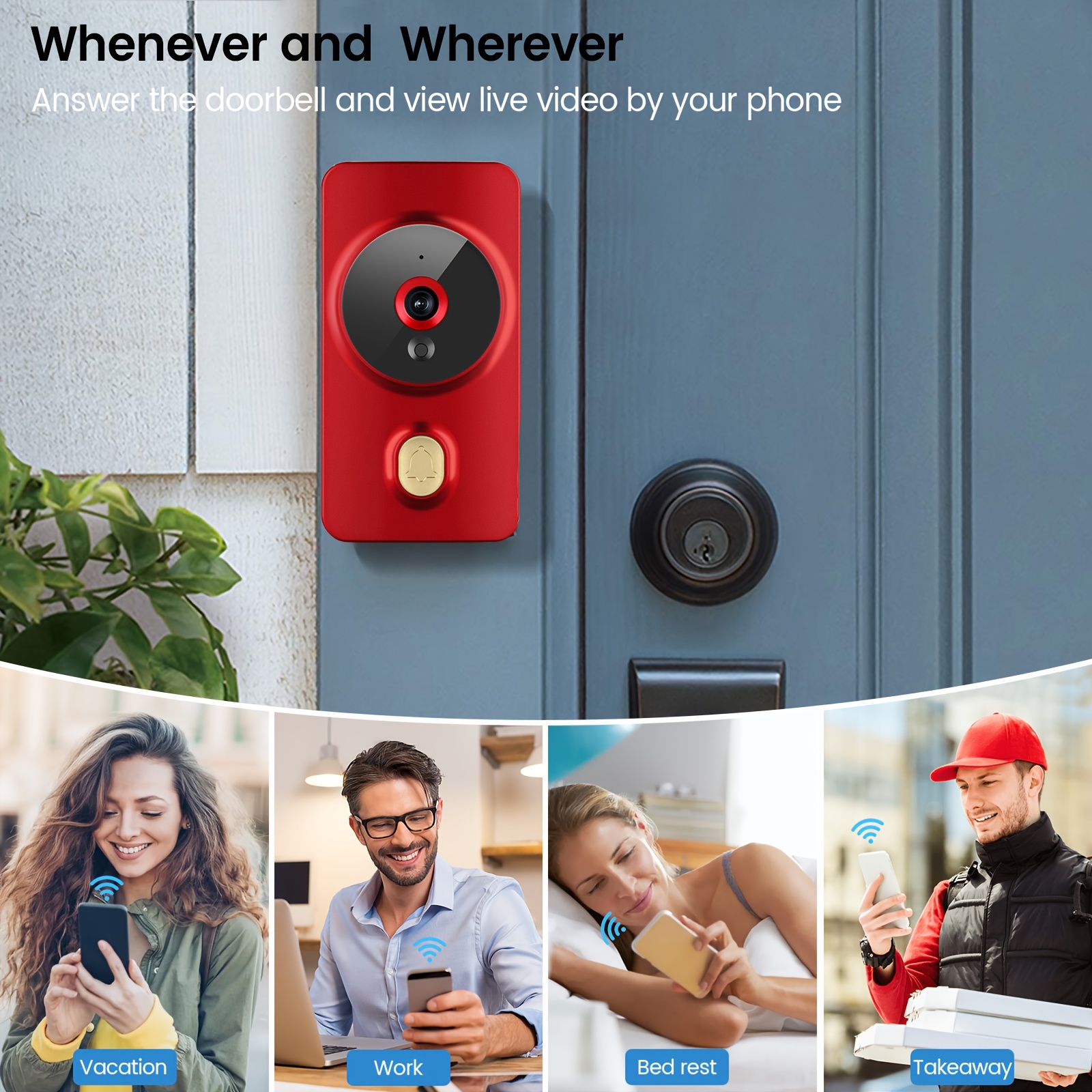 1pc smart wireless doorbell smart 2 4g wifi video doorbell   app   control two way intercom night vision function video conversation family helper without battery details 5