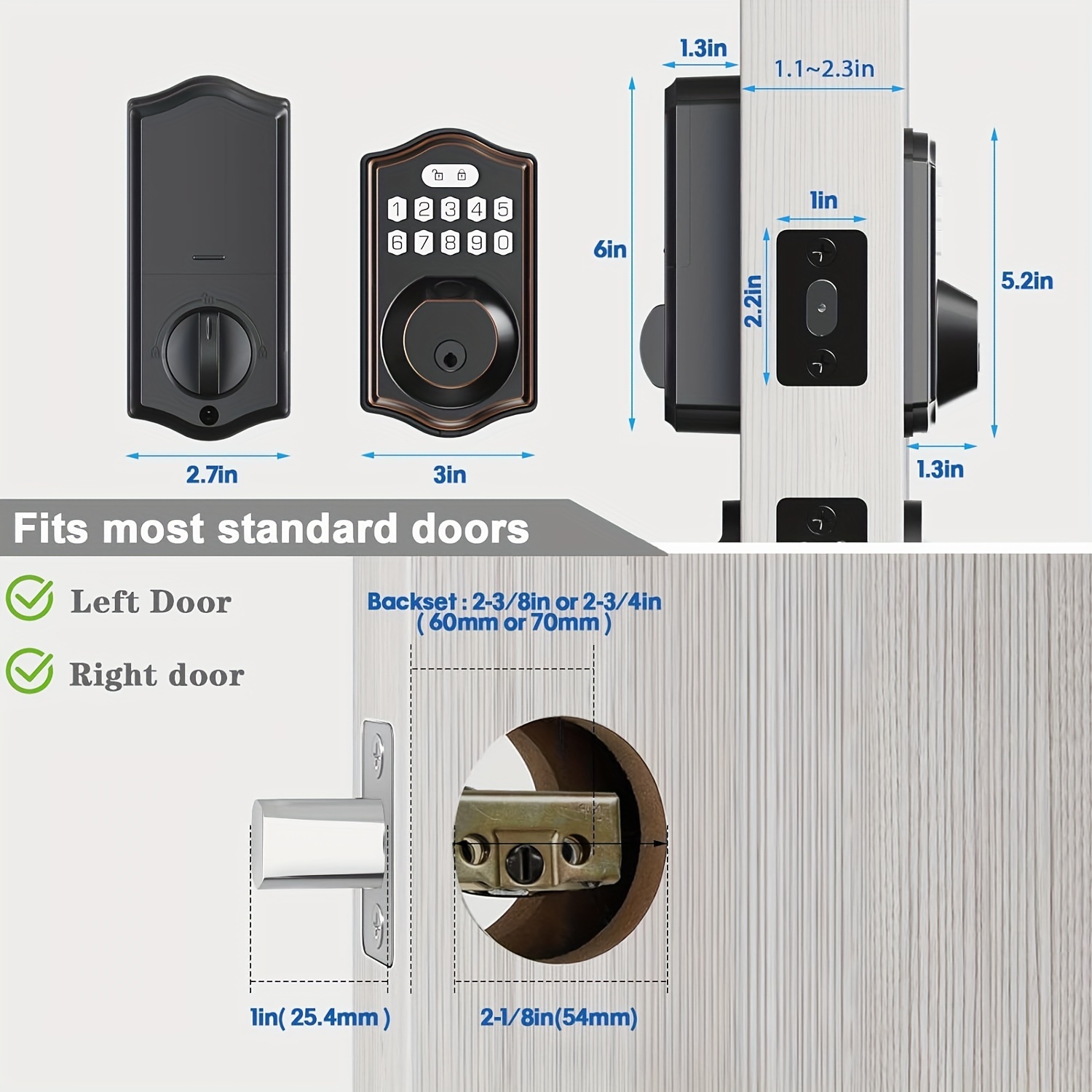   door lock with handle set equipped with a deadbolt front smart door locks for the main entrance featuring 2 lever handles electronic keypad code deadbolt and fingerprint door lock automatically locks oil rubbed bronze details 0