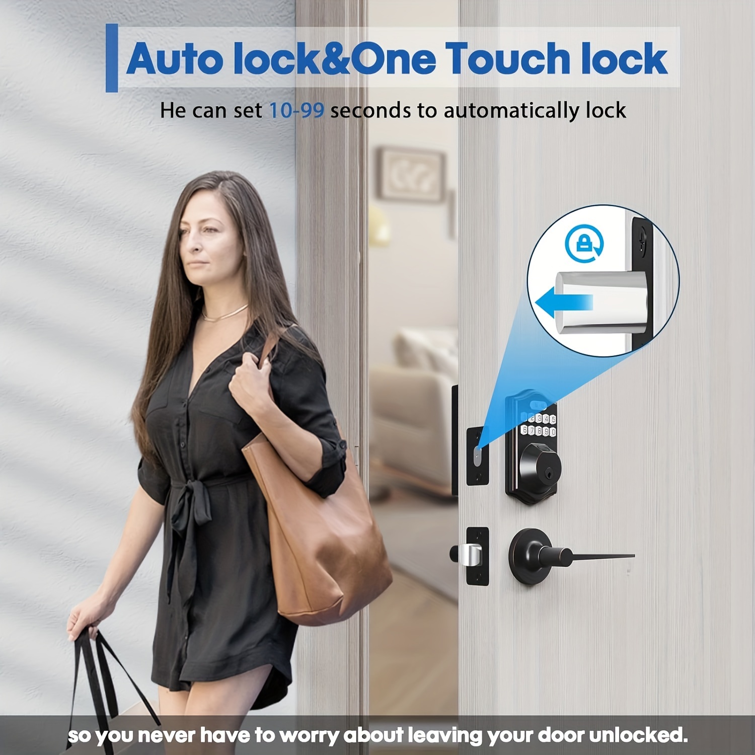   door lock with handle set equipped with a deadbolt front smart door locks for the main entrance featuring 2 lever handles electronic keypad code deadbolt and fingerprint door lock automatically locks oil rubbed bronze details 1