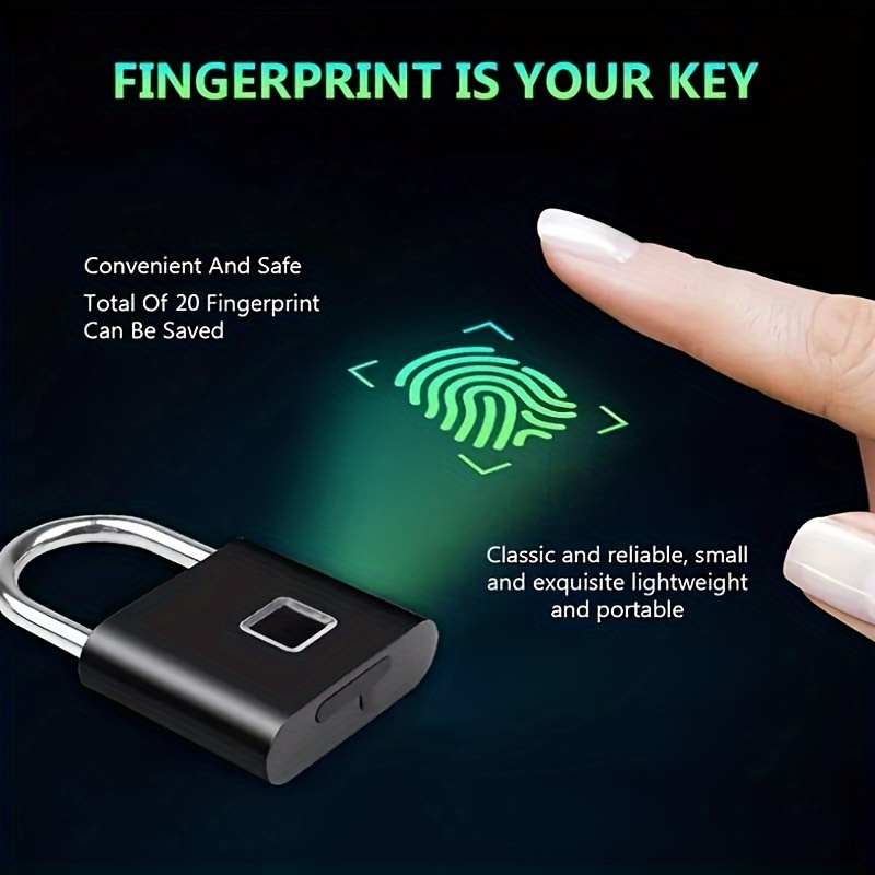 1pc mini smart fingerprint padlock security door lock antitheft keyless usb rechargeable lock for suitcase luggage backbag details 0