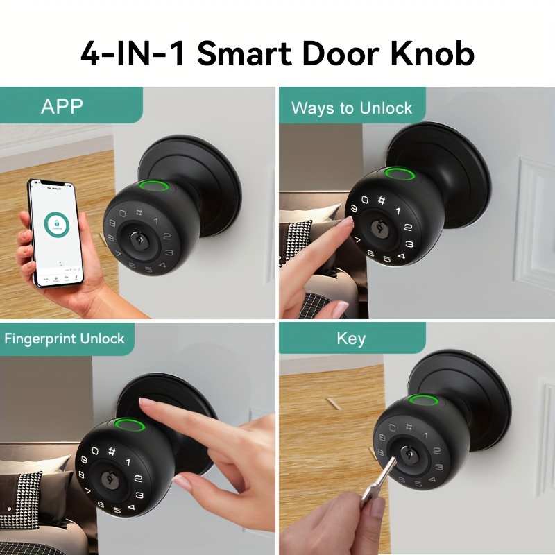 for smart wireless door knob with fingerprint password   wireless enabled battery powered aluminum alloy lock for home and office security keyless entry door lock details 1