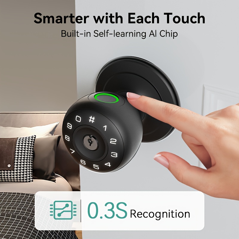 for smart wireless door knob with fingerprint password   wireless enabled battery powered aluminum alloy lock for home and office security keyless entry door lock details 3