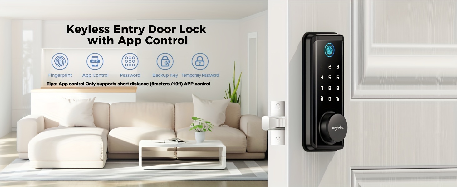 1pc     keyless entry door lock with 50 fingerprint and 50 digital codes 16 anti peek password remote control via app single   feature zinc alloy metal for secure front door details 0