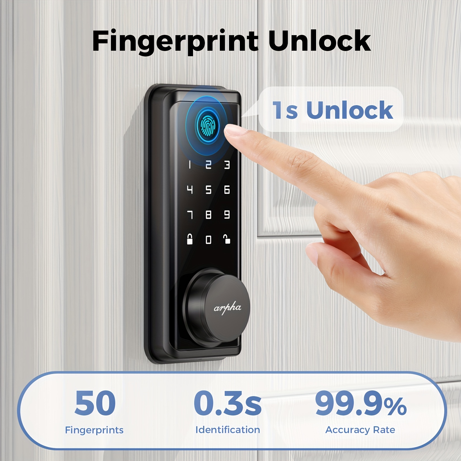 1pc     keyless entry door lock with 50 fingerprint and 50 digital codes 16 anti peek password remote control via app single   feature zinc alloy metal for secure front door details 1