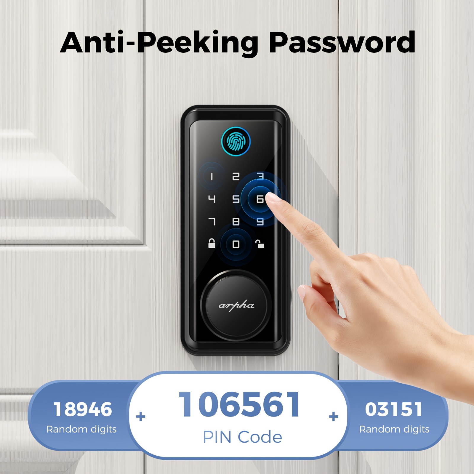 1pc     keyless entry door lock with 50 fingerprint and 50 digital codes 16 anti peek password remote control via app single   feature zinc alloy metal for secure front door details 4