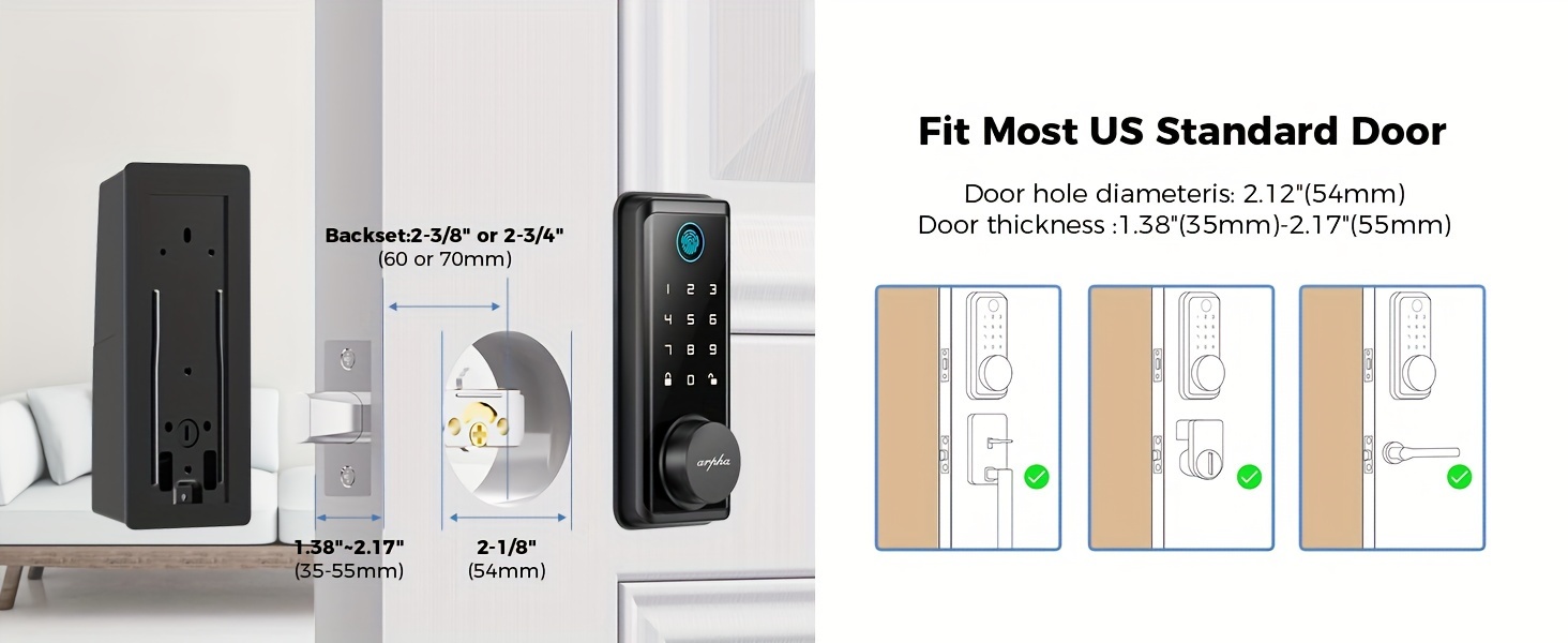 1pc     keyless entry door lock with 50 fingerprint and 50 digital codes 16 anti peek password remote control via app single   feature zinc alloy metal for secure front door details 7