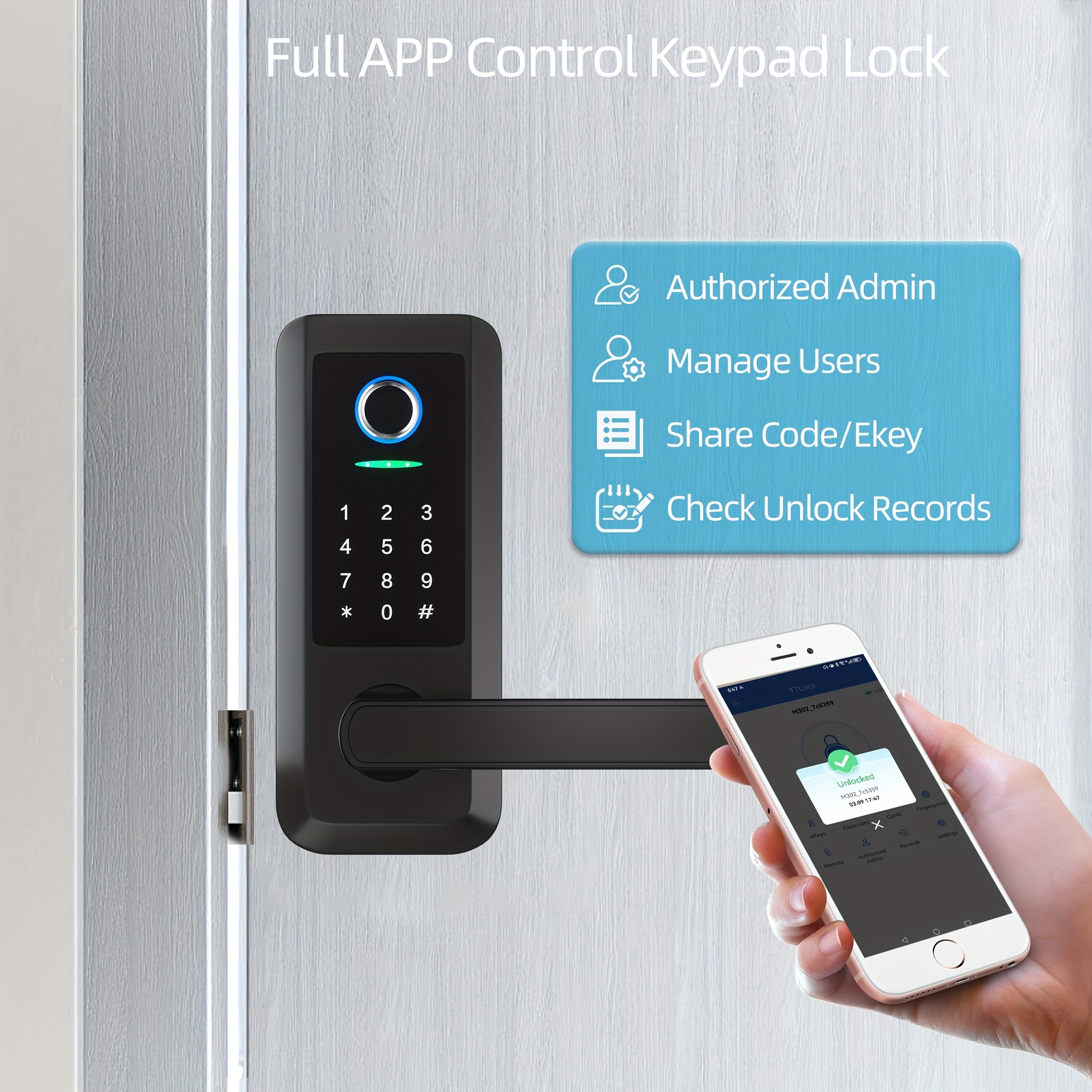 black fingerprint door lock heavy duty keyless entry door lock smart door lock wifi keypad door locks electronic digital lock with reversible handle free app fobs code details 1