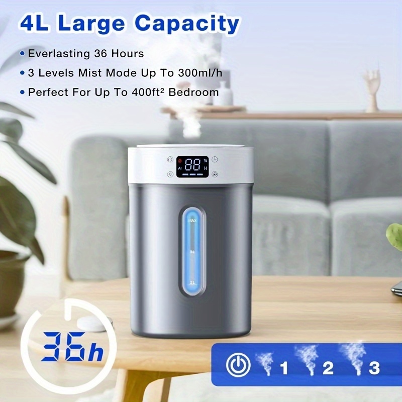 1 bedroom large room household humidifier 4l cold mist top water humidifier baby and plant silent air humidifier long battery life automatic shutdown details 6