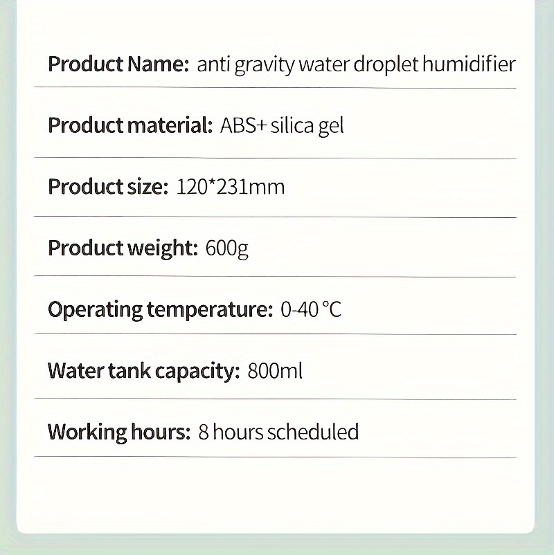 1pc 27oz water drop backflow humidifier usb powered desktop office and home decor creative air humidifier led display shutdown protection light mode for home bedroom details 6