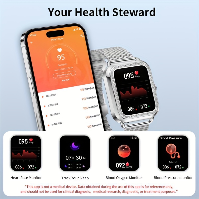 a smartwatch suitable for iphone and android phones answering making calls a mens and womens smart fitness tracking watch sleep monitoring step count calorie count watch strap including silver steel light purple white glue silver buckle details 3