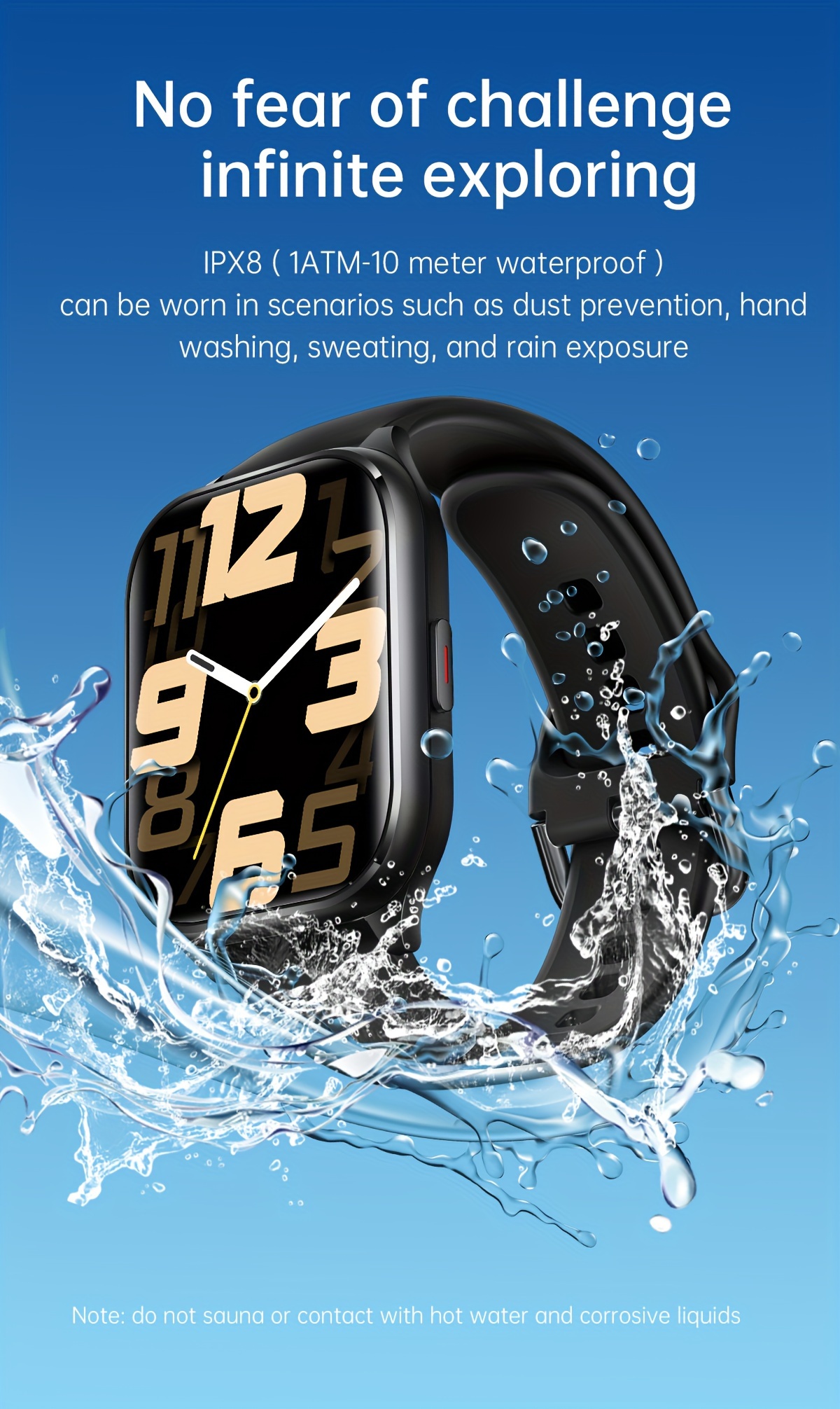 new stylish smartwatch ipx8 1atm waterproof for the gym swimming for men ios phones texting and calling for health   whatsapp women android phones ai voice music outdoor sports watch pedometer calorie alarm clock calculator sleep details 11