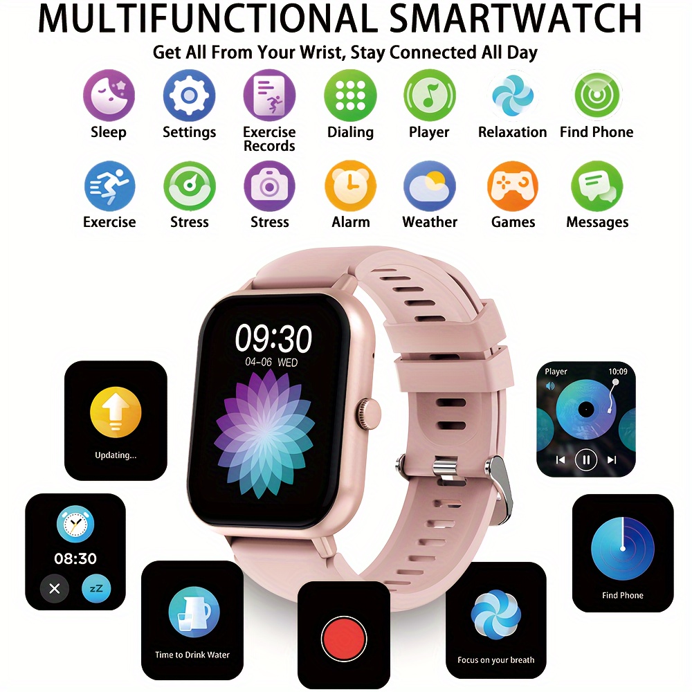 smart watch ip68 waterproof with 1 83 full touch screen smartwatch and 100 exercise sports modes weather music controls voice assistant fitness all day body monitoring watches with gift for men and women details 2