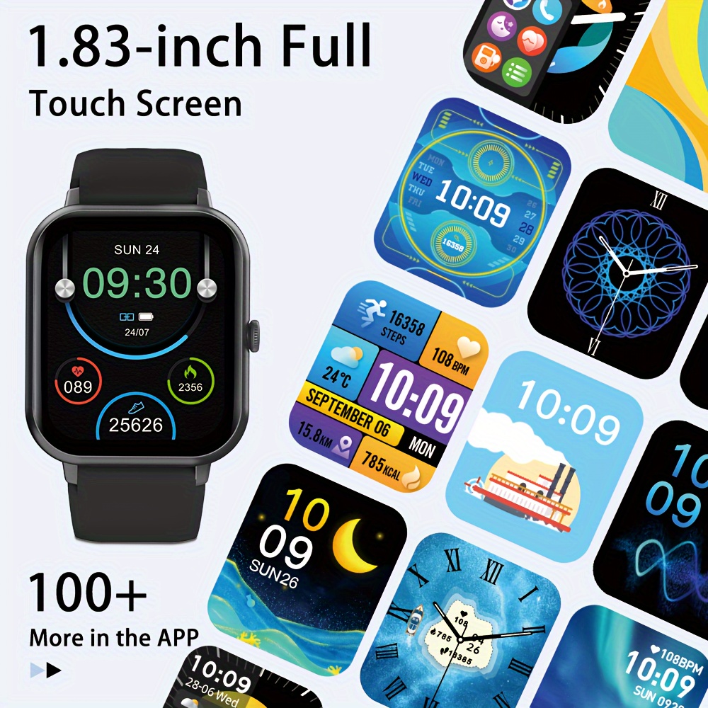 smart watch ip68 waterproof with 1 83 full touch screen smartwatch and 100 exercise sports modes weather music controls voice assistant fitness all day body monitoring watches with gift for men and women details 3