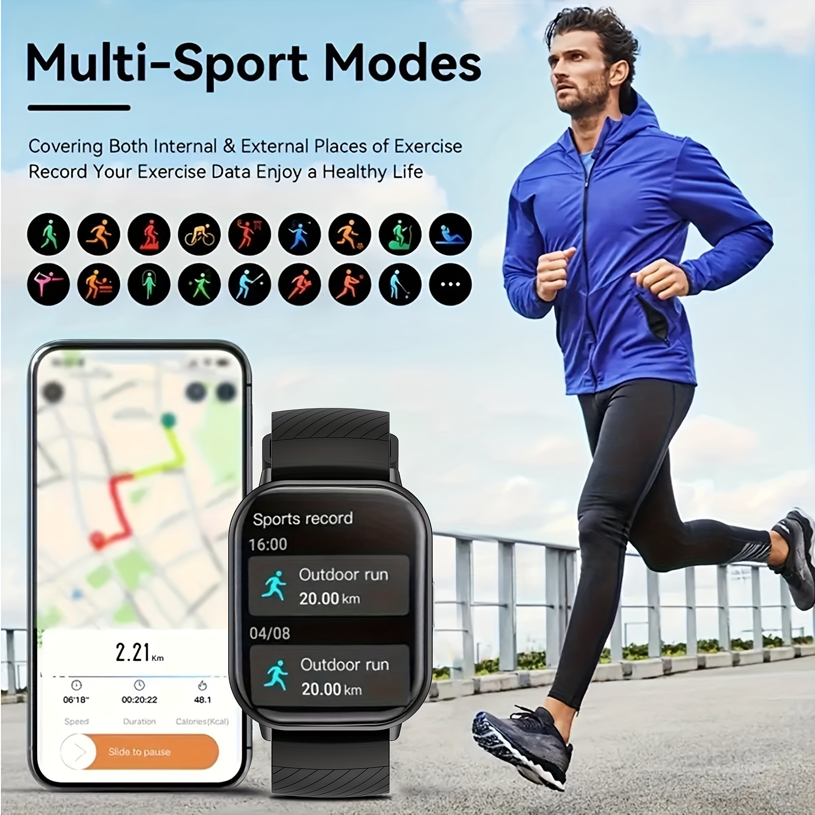 smart watch wireless   dial multi sport mode  g reminder and rejection sms reminder information reminder various app reminders suitable for men and women sports watches change wallpaper fitness monitoring for iphone andriod details 5