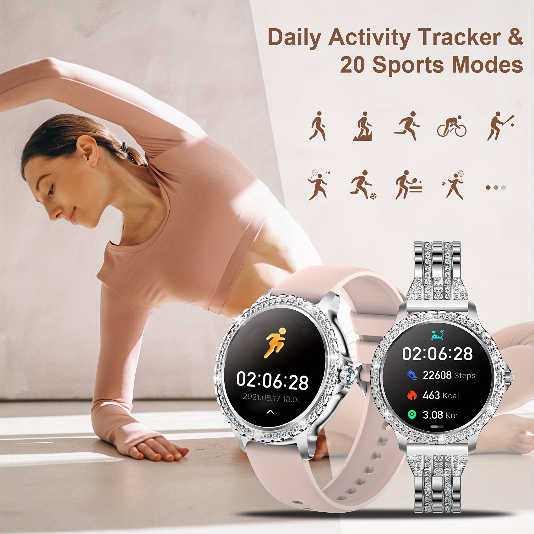 womens smart watch 1 32 inch wireless call full touch screen sports watch make receive reject calls pedometer calorie multiple exercise modes for android and iphone phones unisex preferred gift for family members details 3